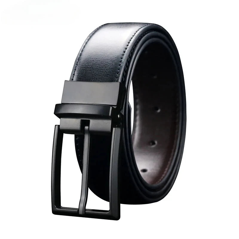 Belt Men's Reversible Leather Dress Belt Metal Pin Rotated Buckle Fashion Luxury Brand Male Belt High Quality Waistband