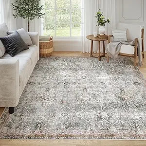 Large Area Rug for Living Room 10x14, Machine Washable Neutral Oriental Farmhouse Rugs for Bedroom, Soft Non-Slip Low Pile Indo