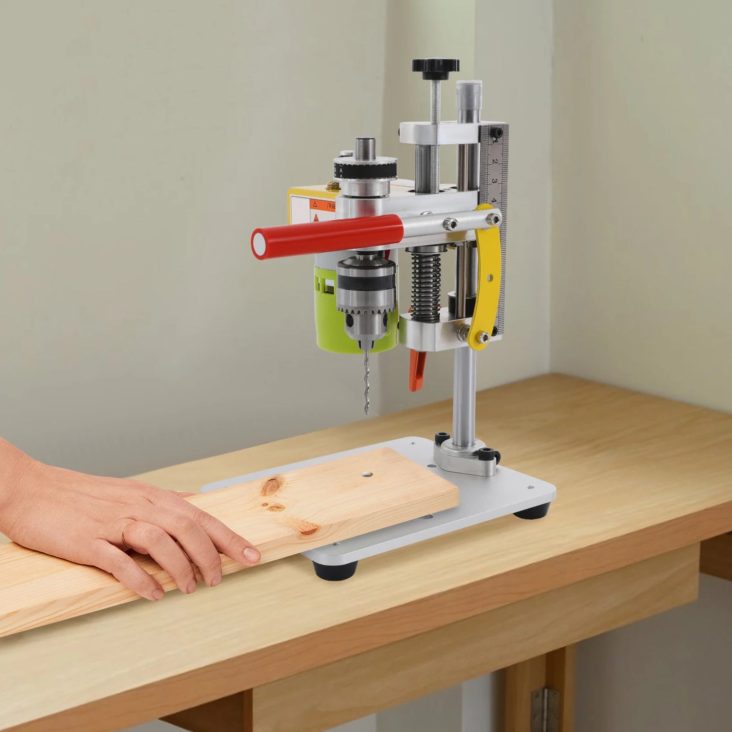 B10 Aluminum Drill Press Work Station,12-24V Green Free Standing Drill Press Table 12*15*27cm for Small Objects,Soft Materials