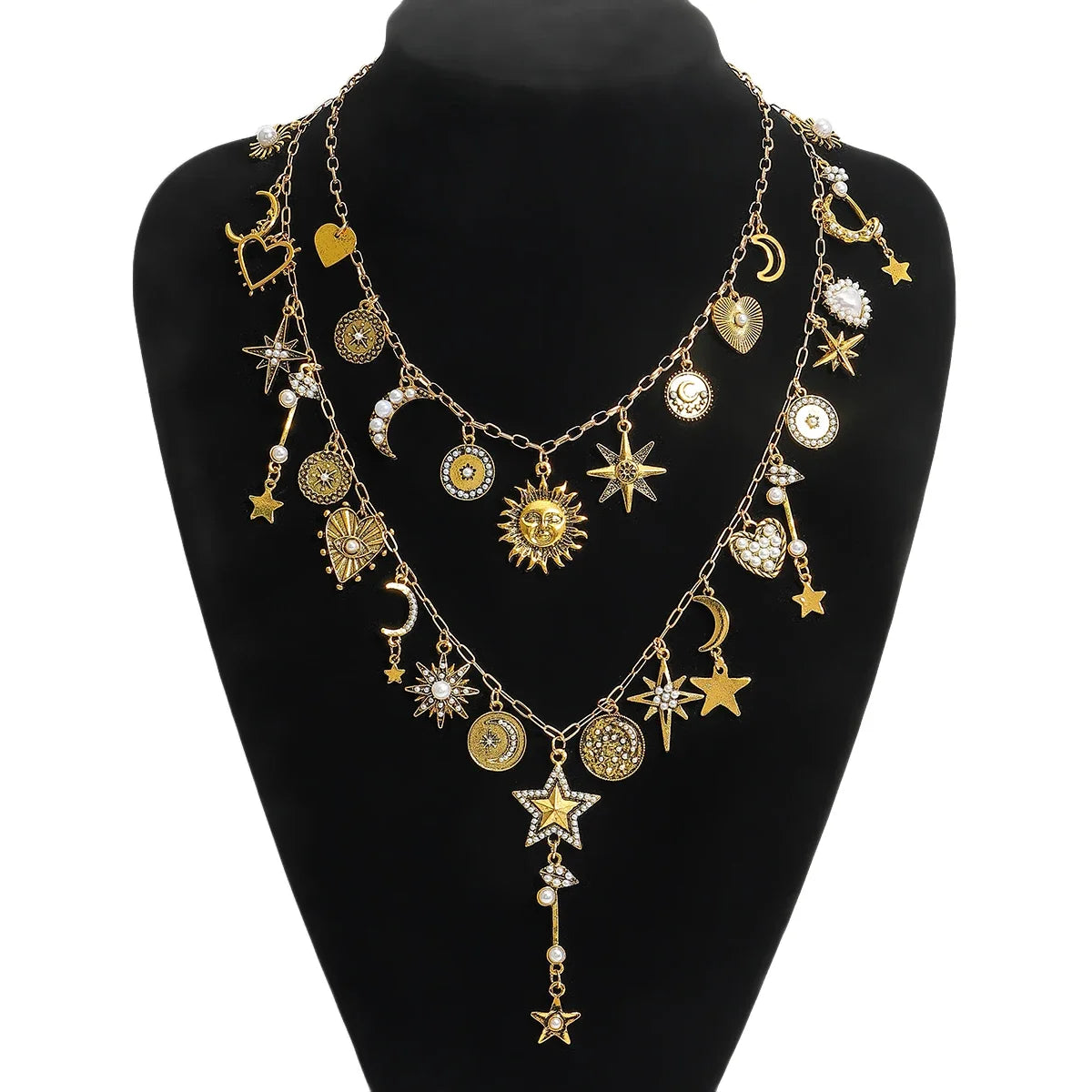 Trendy Double Layer Sun Star Pendant Necklace For Women Ancient Greek Style Lucky Exquisite Jewelry Birthday Gift For Women
