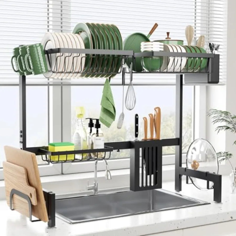 Over The Sink Dish Drainer Drying RackStainless Steel Dish Dyring Rack Above Sink with Adjustable Height 29.5 to 35.8 W Kitchen
