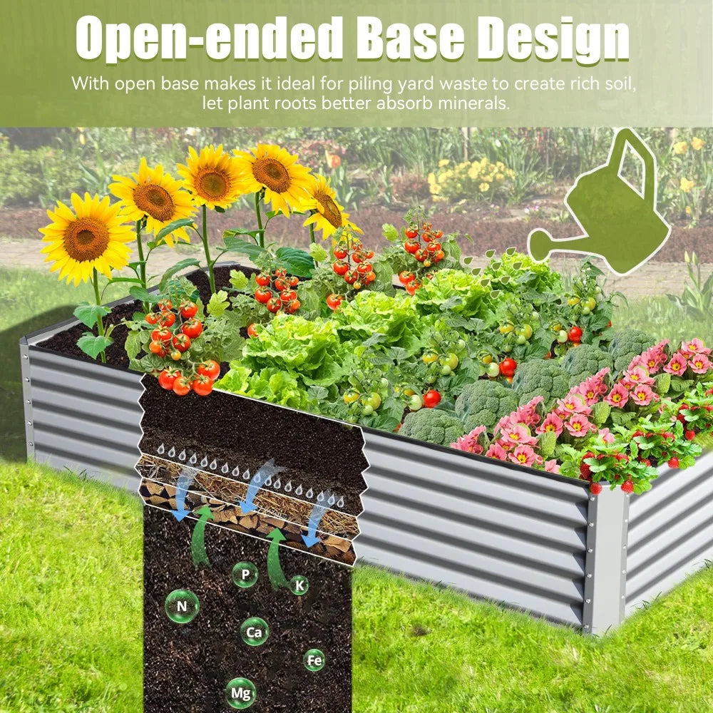 Galvanized Raised Garden Bed, Large Metal Planter Box for Gardening Vegetables Fruits Flowers, Outdoor Planter Garden Boxes