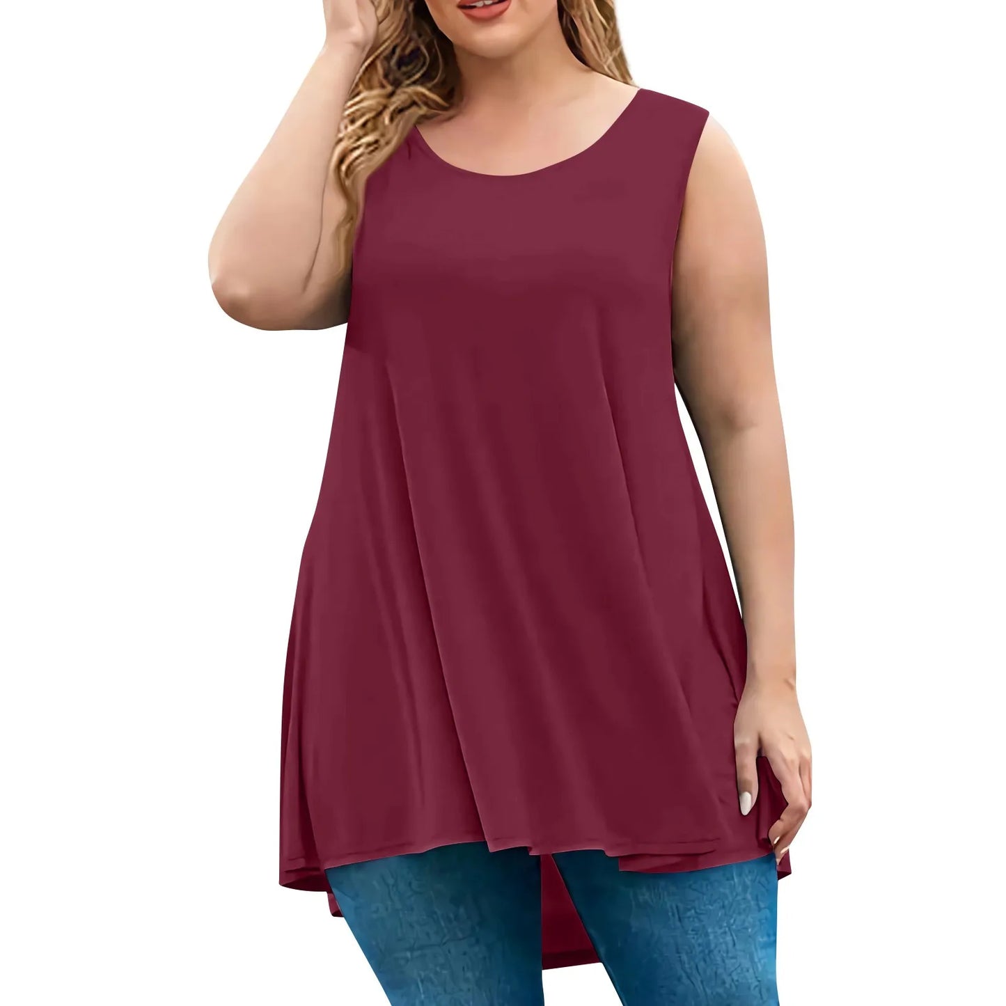 Plus Size Tanks & Camis women's fashion summer round neck sleeveless casual solid color loose pullover top plus size vest tops