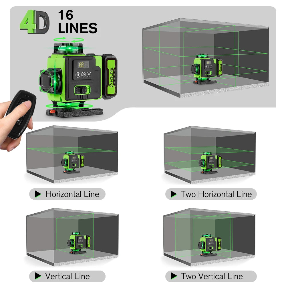 HGLINE 4D 16 Lines Laser Level With Tripod And APP Remote Control Self-leveling 360 Horizontal Vertical Professional Laser Level