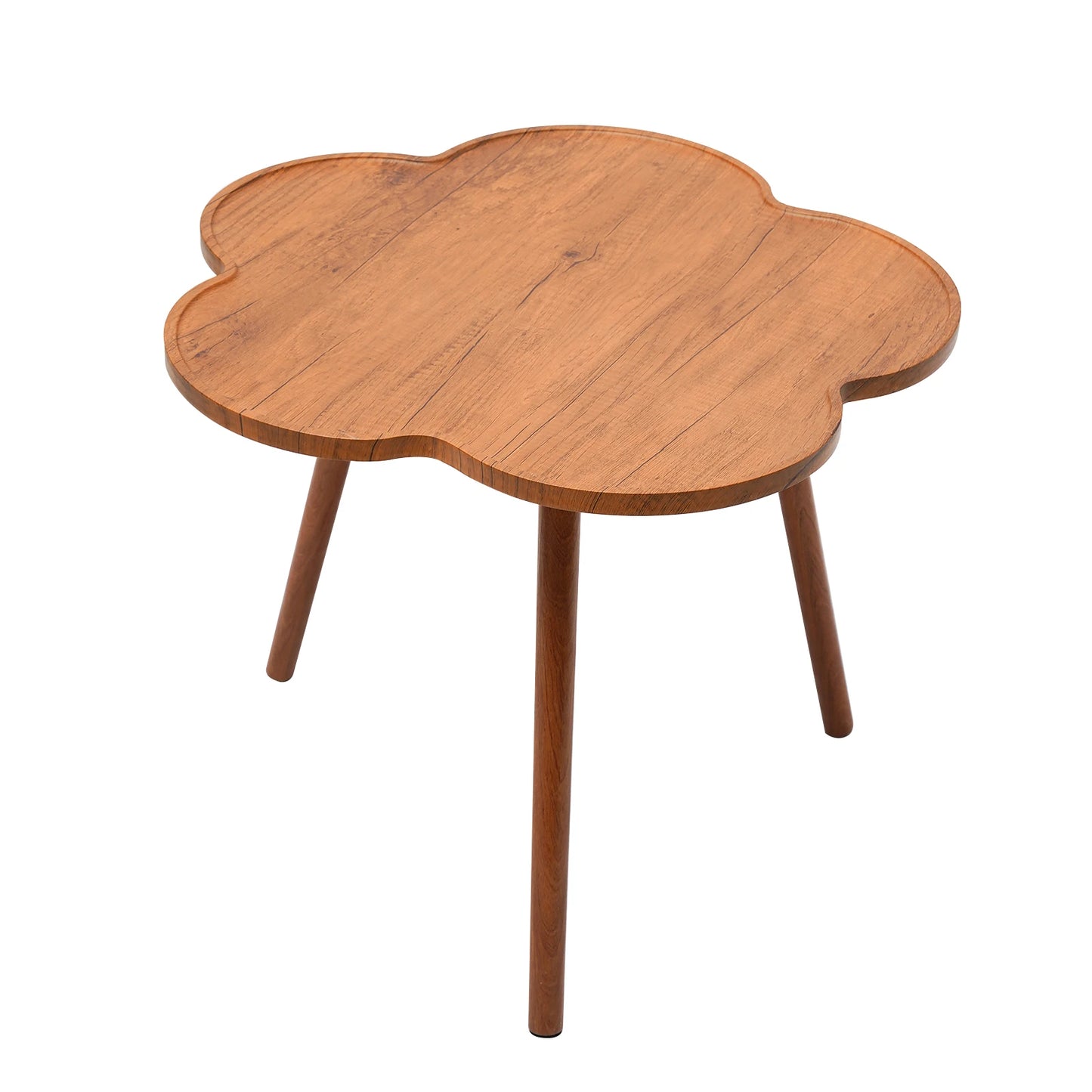 23.6" Flower-shaped Coffee Table Log Color with Wood Legs for Living Room,Bedroom,Study,Backyard,Balconies,Suitable Height