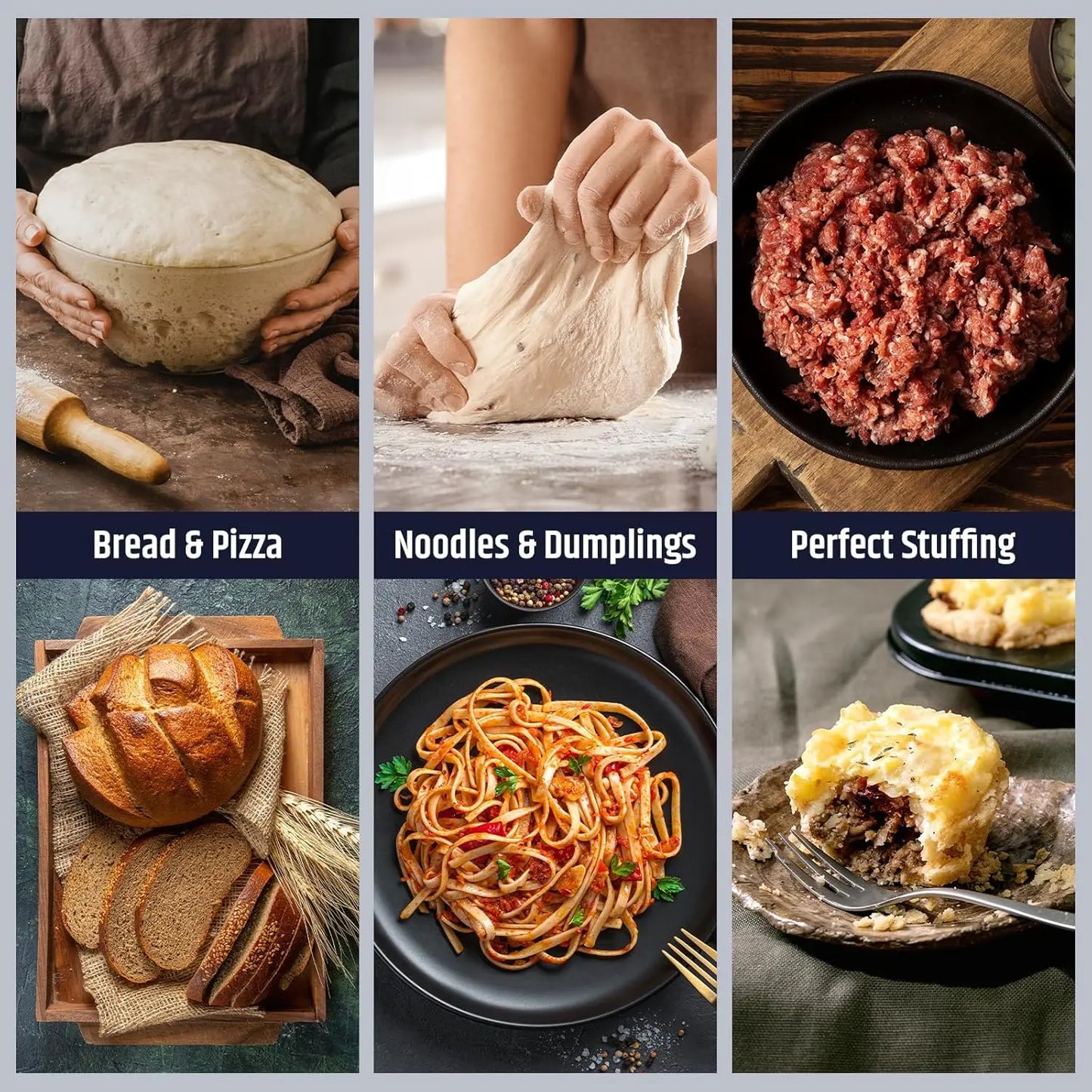 Electric Stainless Steel Kitchen Mixer 6.5 QT with Ferment Function Timer Countertop Dough Maker Blender for Home Use