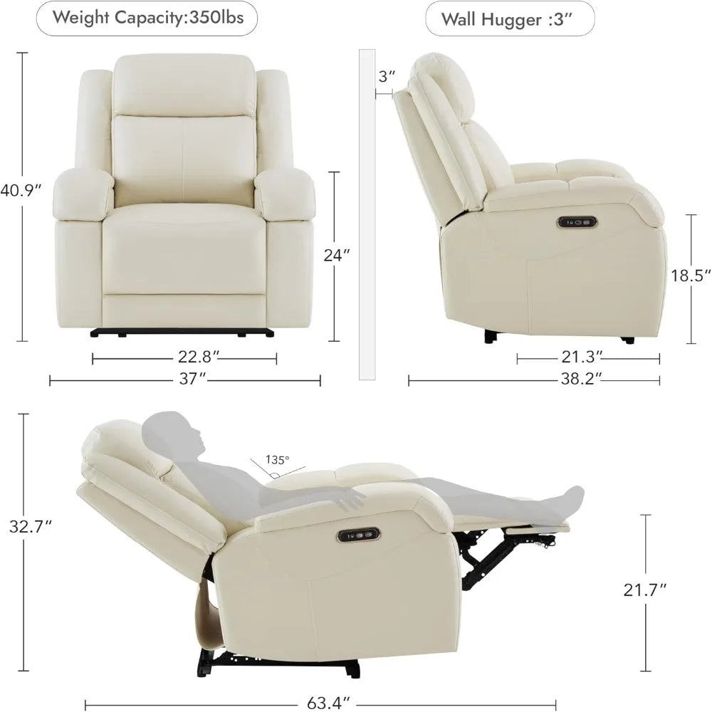 Watson & Whitely Genuine Leather Power Recliner Chairs for Adults, Wall Hugger RV Recliner with Power Headrest & Charging Ports,