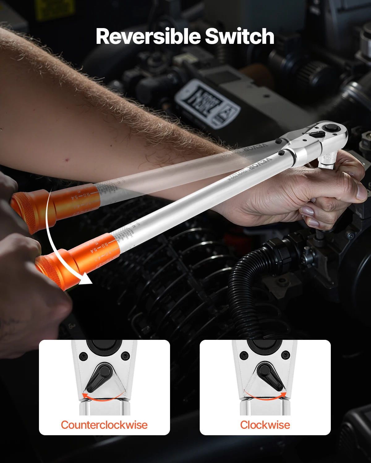 VEVOR Adjustable Click Torque Wrench 1/2 Inch Drive 20-160lbf-ft Dual-direction and Dual Range Scales with Adapter