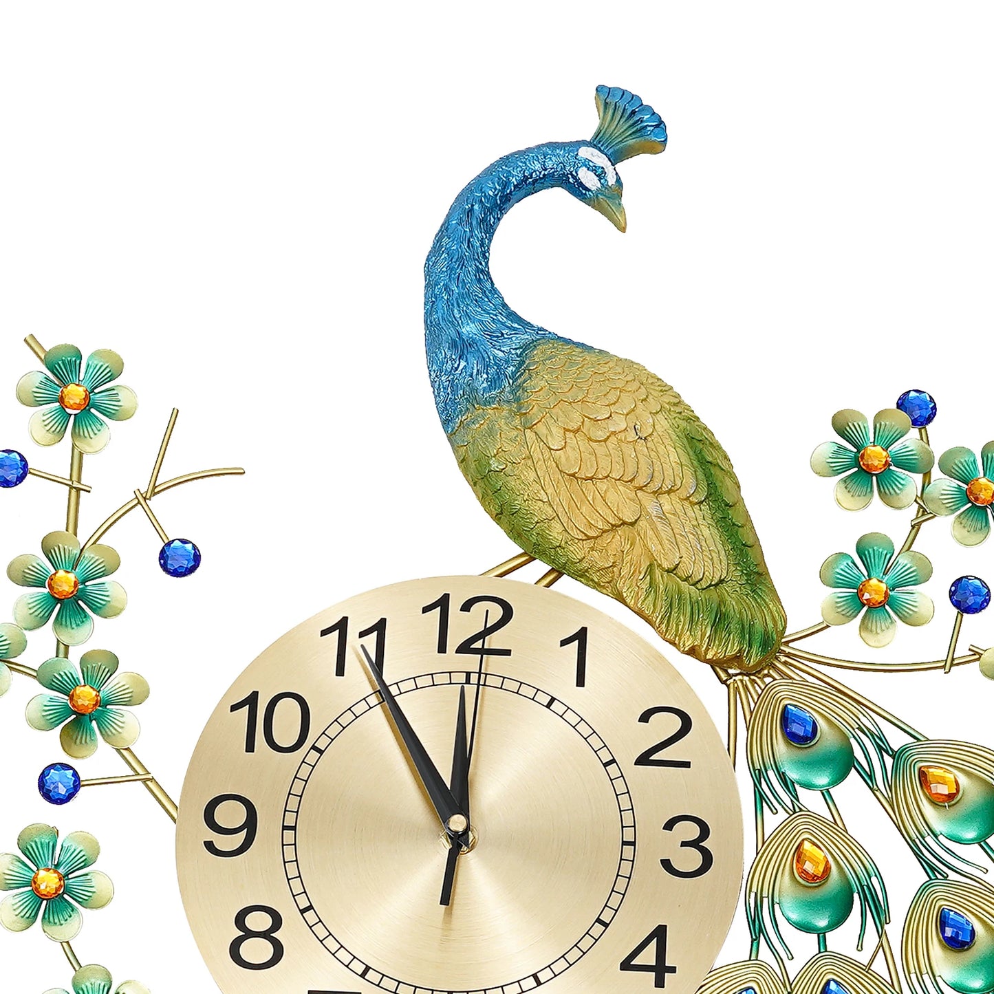 Luxury Peacock Wall Clock Metal 3D Art Decoration 8.26 Inch Silent Quartz Scanning Movement Dining Room Decor