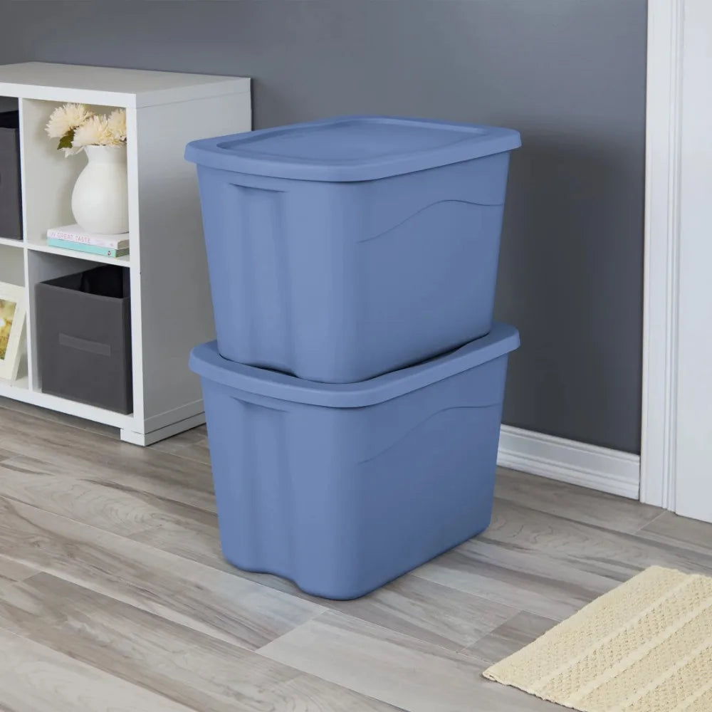 Pack of 8 Storage Bin, 18 Gallon Plastic Storage Container with Snap-on Lid, Light Blue