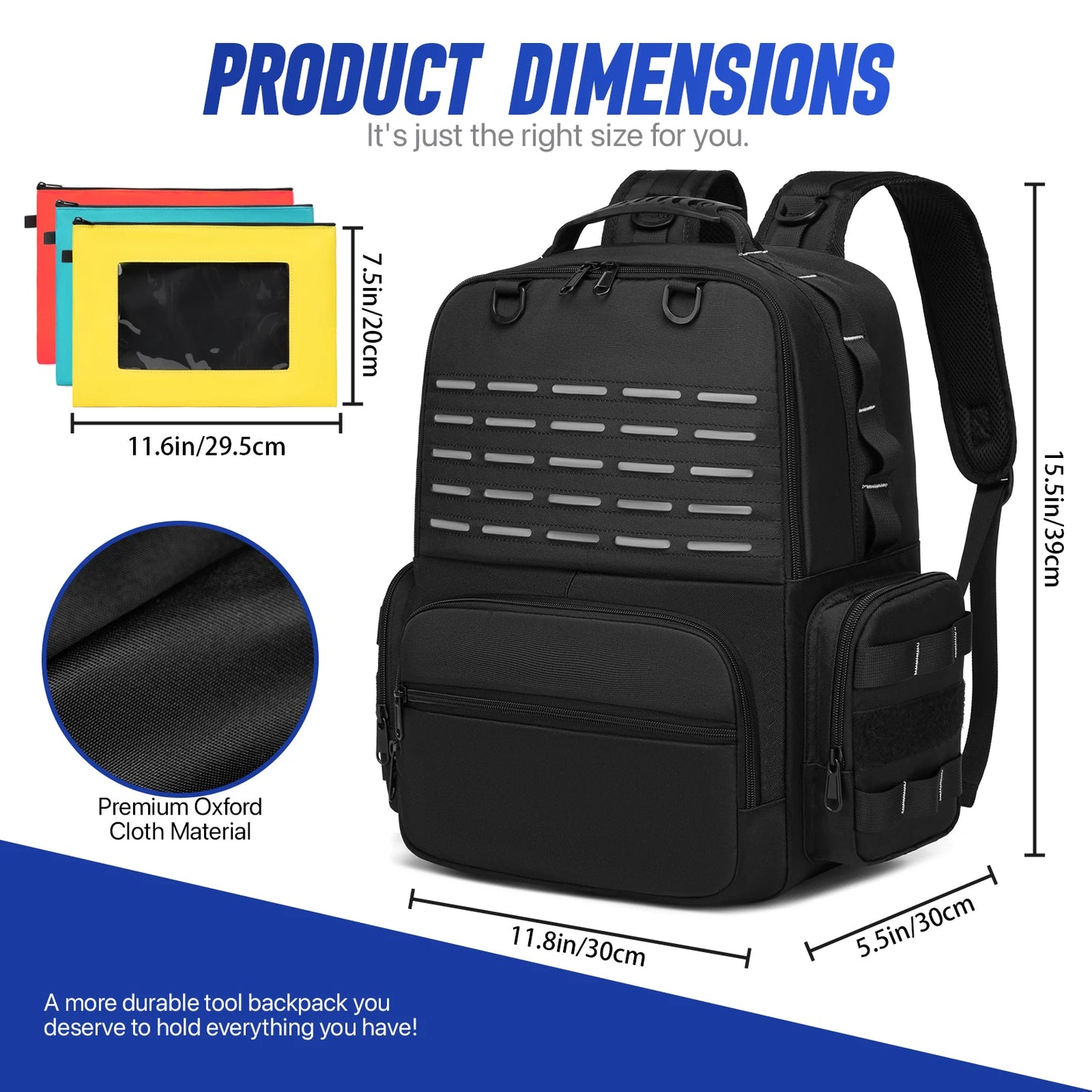 Tool Backpack Heavy Duty for Men Tool Storage With 3 Tool Pouches Organizer Electrician Plumber Maintenance Worker Tool Bags