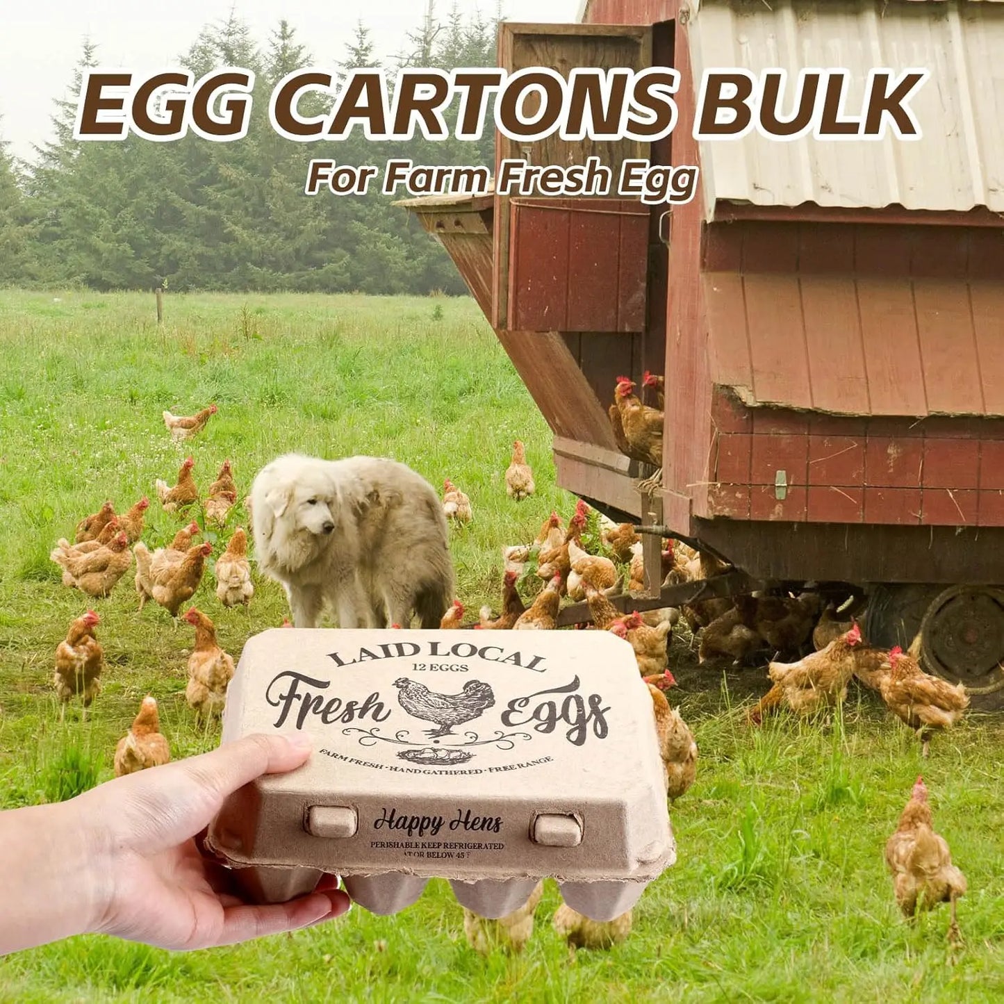 100 Pack Egg Carton Bulk 12 Chicken Duck Egg Carton Vintage Printed Farm Fresh Crate with 3 x 4 Holds Recycled Paper