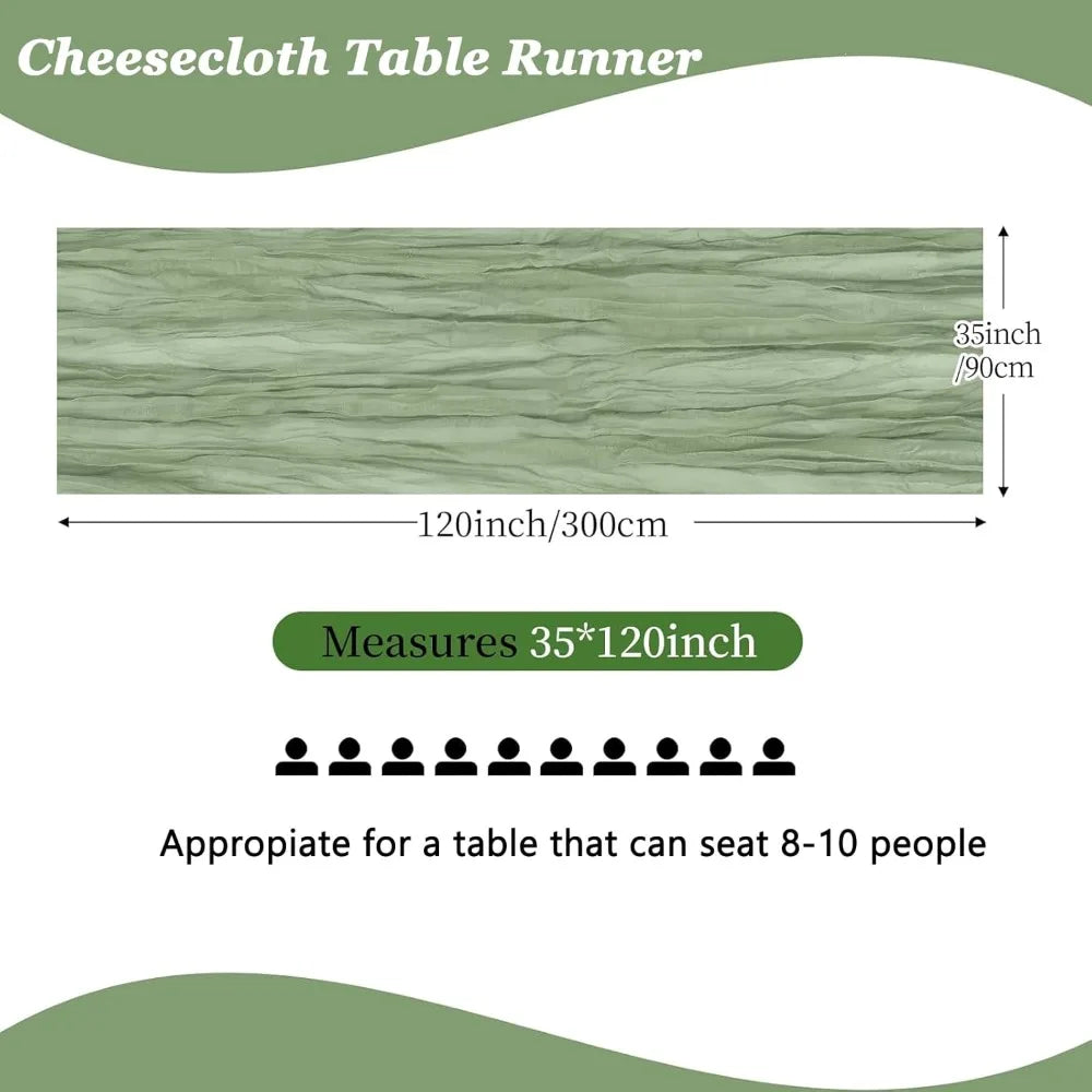 6 Pack Cheesecloth Table Runner - Sage Green Table Runner Boho Gauze Fabric Cheese Cloth Table Runners 35 x 120 Inch Rustic Shee