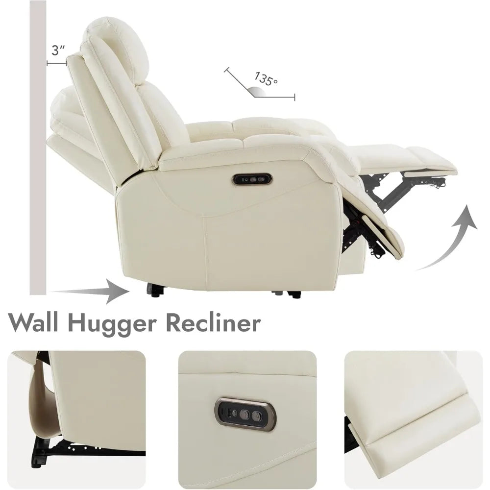 Watson & Whitely Genuine Leather Power Recliner Chairs for Adults, Wall Hugger RV Recliner with Power Headrest & Charging Ports,