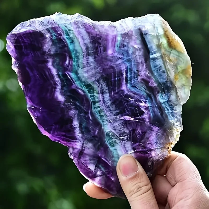 1pc Natural Polished Fluorite Crystal Slice - Vibrant Purple & Blue Striations Crystal for, Meditation, Home & Garden Decor, Boh