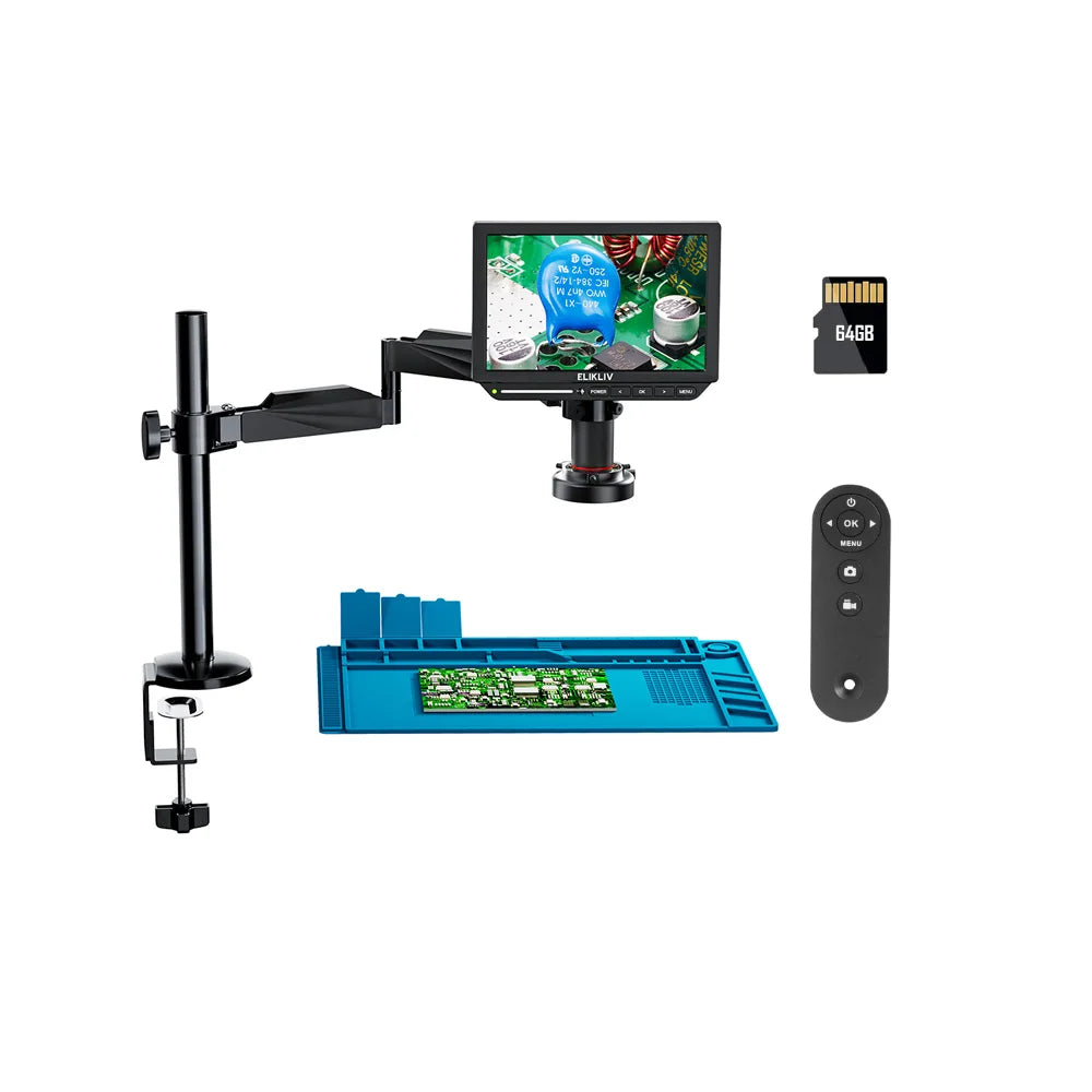ELIKLIV EM4K Flex 2000X 4K Digital Microscope with Boom Arm 10.1" HDMI Soldering Microscope for Electronics Coin Jewelry View