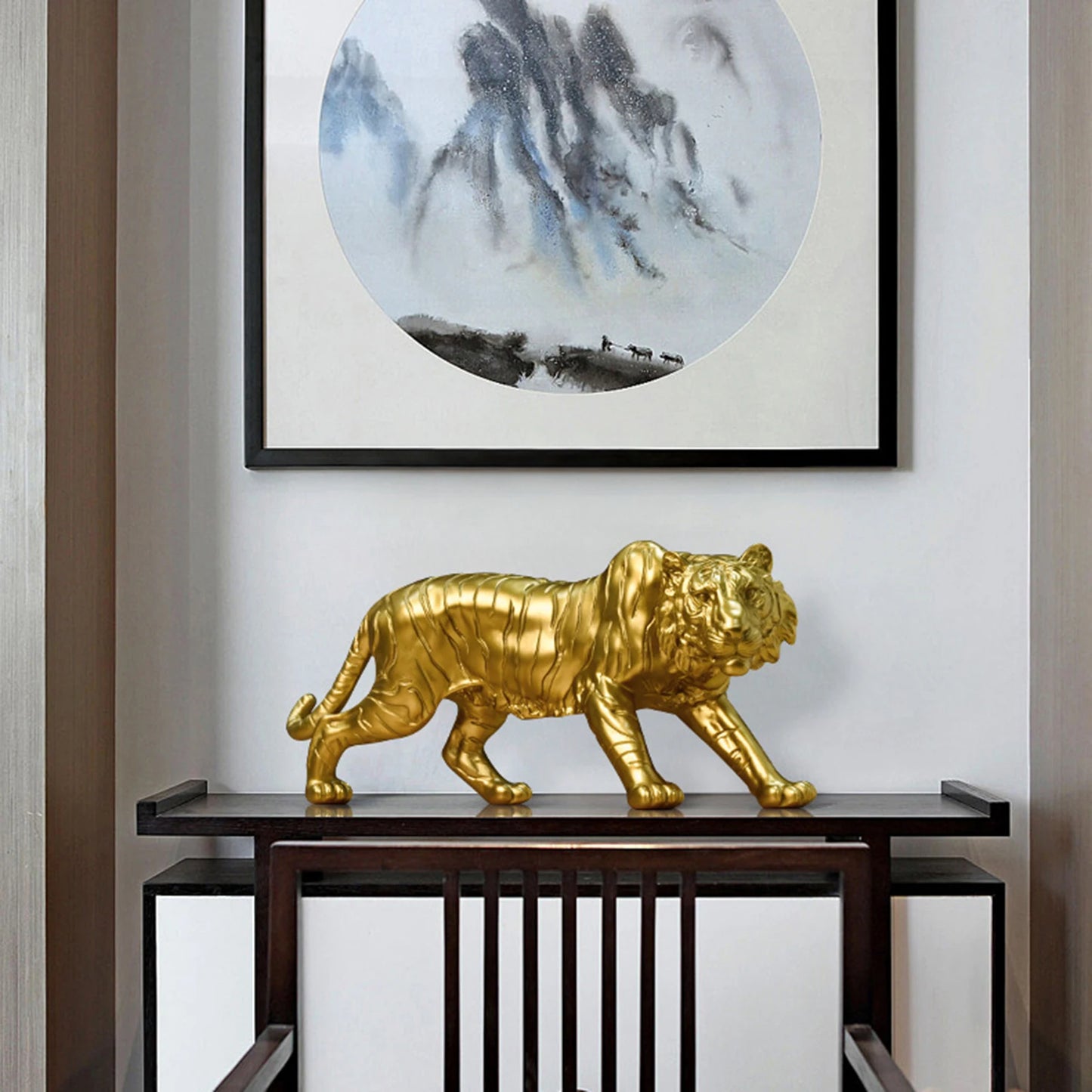 Resin Tiger Casting Animal Figurine Christmas Gift Gold Modern Tiger Sculpture Artworks Collectibles for Home Living Room Decor