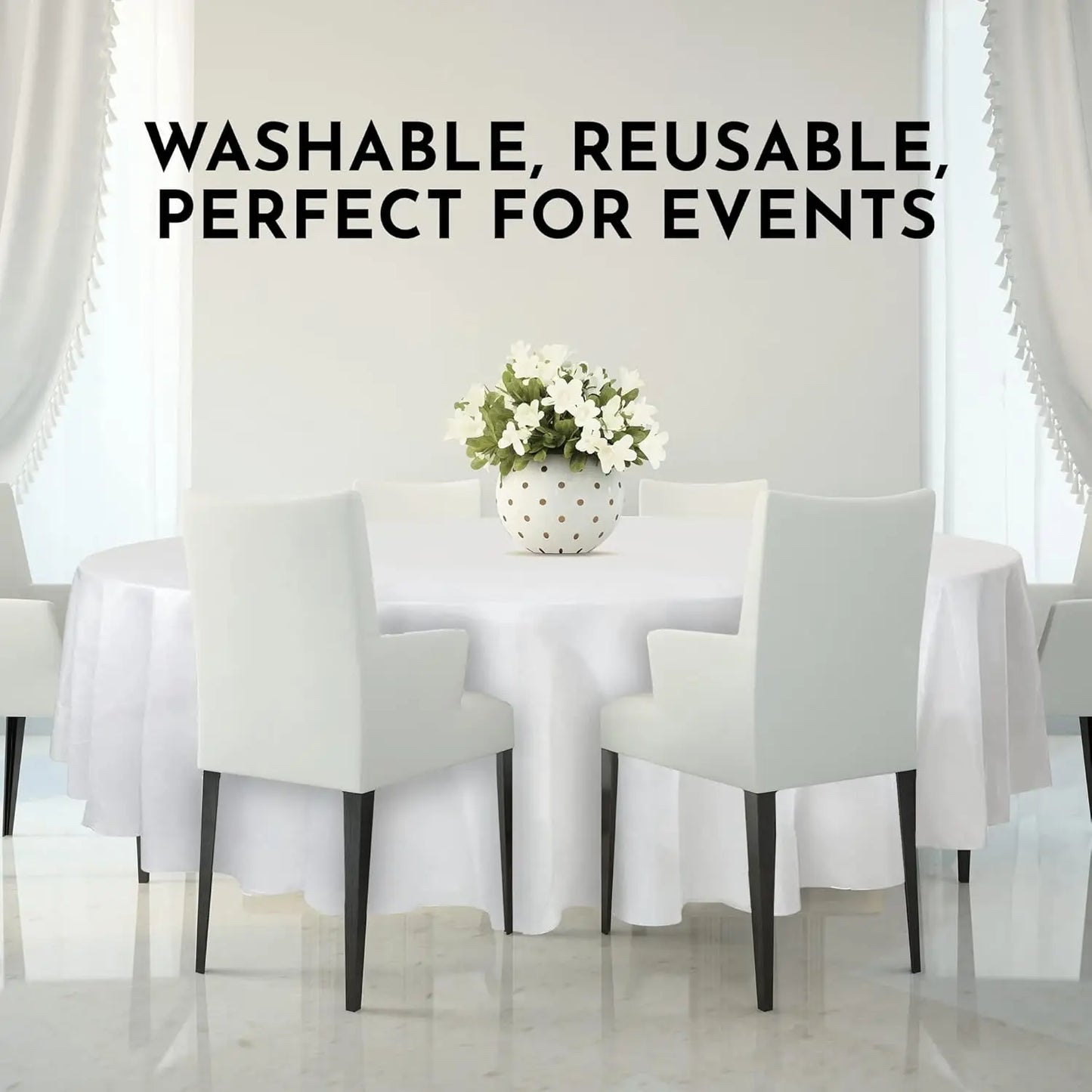 12 Pcs 120" inch White Round Tablecloths Linen Polyester Fabric Cover Cloths for Wedding Party Reception Kitchen & Dinning