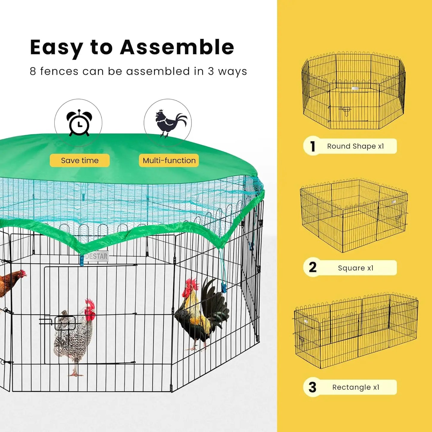 8 Panel Foldable Outdoor Backyard Metal Coop Chicken Cage Enclosure Duck Rabbit Cat Crate Playpen Exercise Pen with Weather