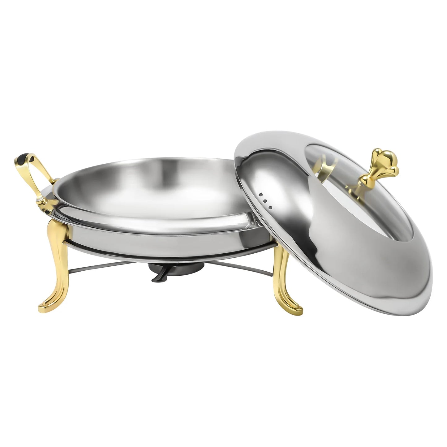 (Gold) 26cm Round Chafing Dish, Stainless Steel Chafing Dish Buffet, 2.5L Catering Chafers and Buffet Warmers with Fuel Holder