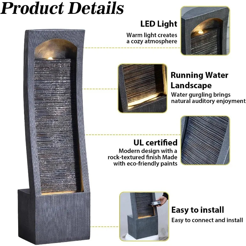42.3" H Water Feature Outdoor Faux Slate Contemporary Waterfall Fountain Indoor for Garden, Backyard, Deck,