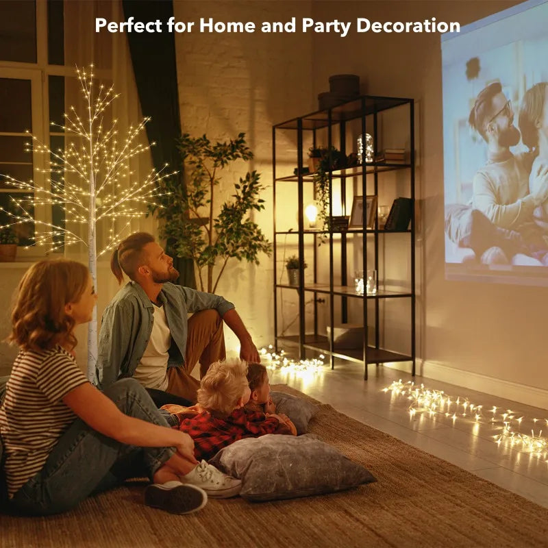 Artificial Tree, 6ft Lighted Indoor & Outdoor Birch Tree, Christmas Holiday Lighting Decoration