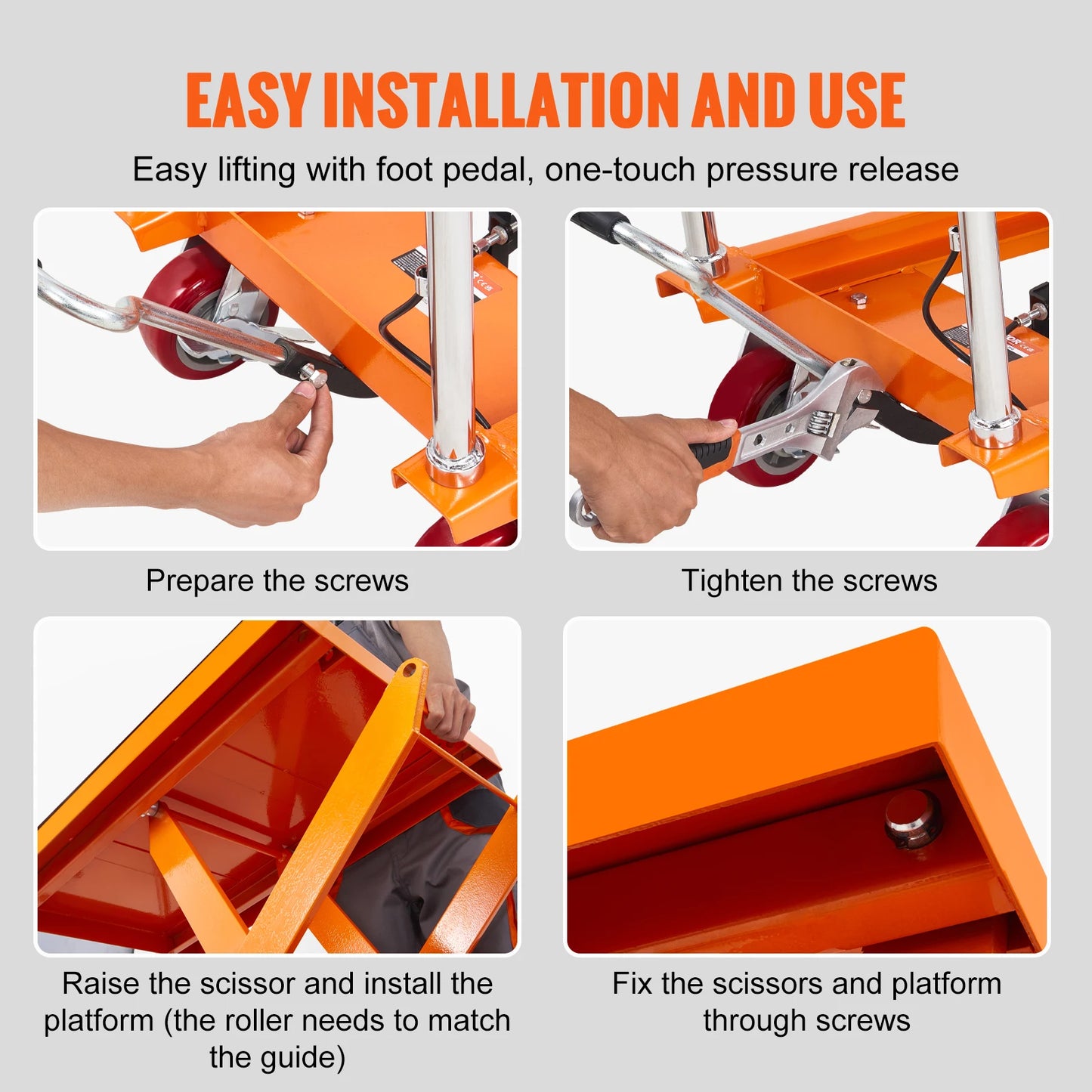 SucceBuy 1100lbs Hydraulic Lift Table Cart Manual Single Scissor 35.4" Lifting Height with 4 Wheels for Handling Transport