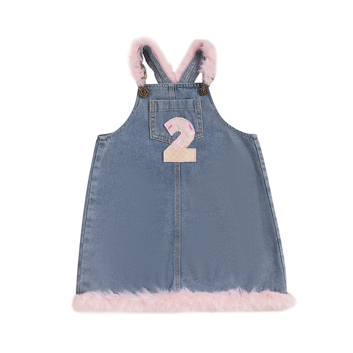 Toddler Boy Blue Denim Overall Jumpsuit with Bear Embroidery and Fleece Lining for Winter Autumn Spring Wear