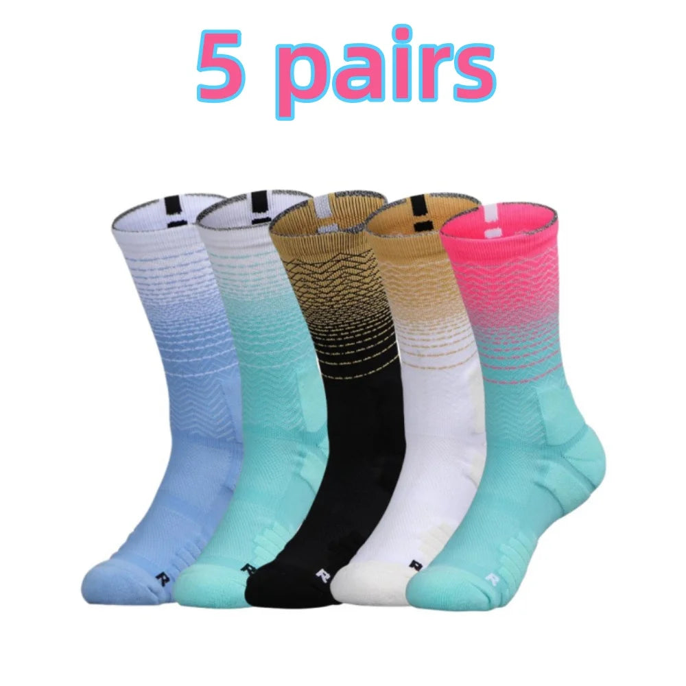 5/10/15 Practical Gradient Basketball Socks Towel Bottom High Barrel Breathable Sports Elite Men's Middle Barrel High Butt Train