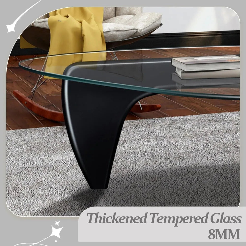 Small Coffee Table Black Glass Coffee Table for Living Room, Mid Century Modern Coffee Table, Wood Rustic Coffee Table with Wood