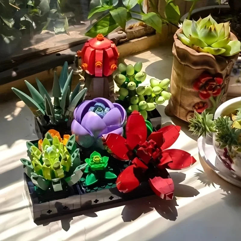 Plant-compatible succulent plant potted model ornaments children's small particle assembled building block toys