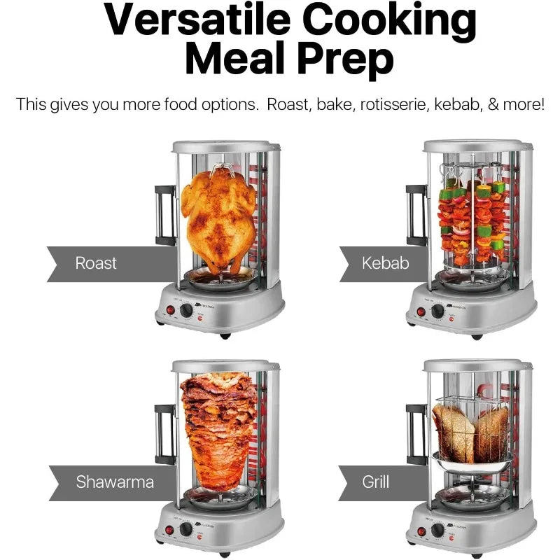 Flexzion Vertical Rotisserie Oven Grill -Countertop Shawarma Machine Kebab Electric Cooker Rotating Oven,Stainless Steel Roaster
