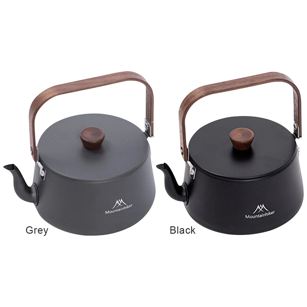 1.1L Camping Water Kettle with Wood Handle Teapot Coffee Pot Aluminum Alloy Ultralight Outdoor Kettle Tourist Cookware Supplies