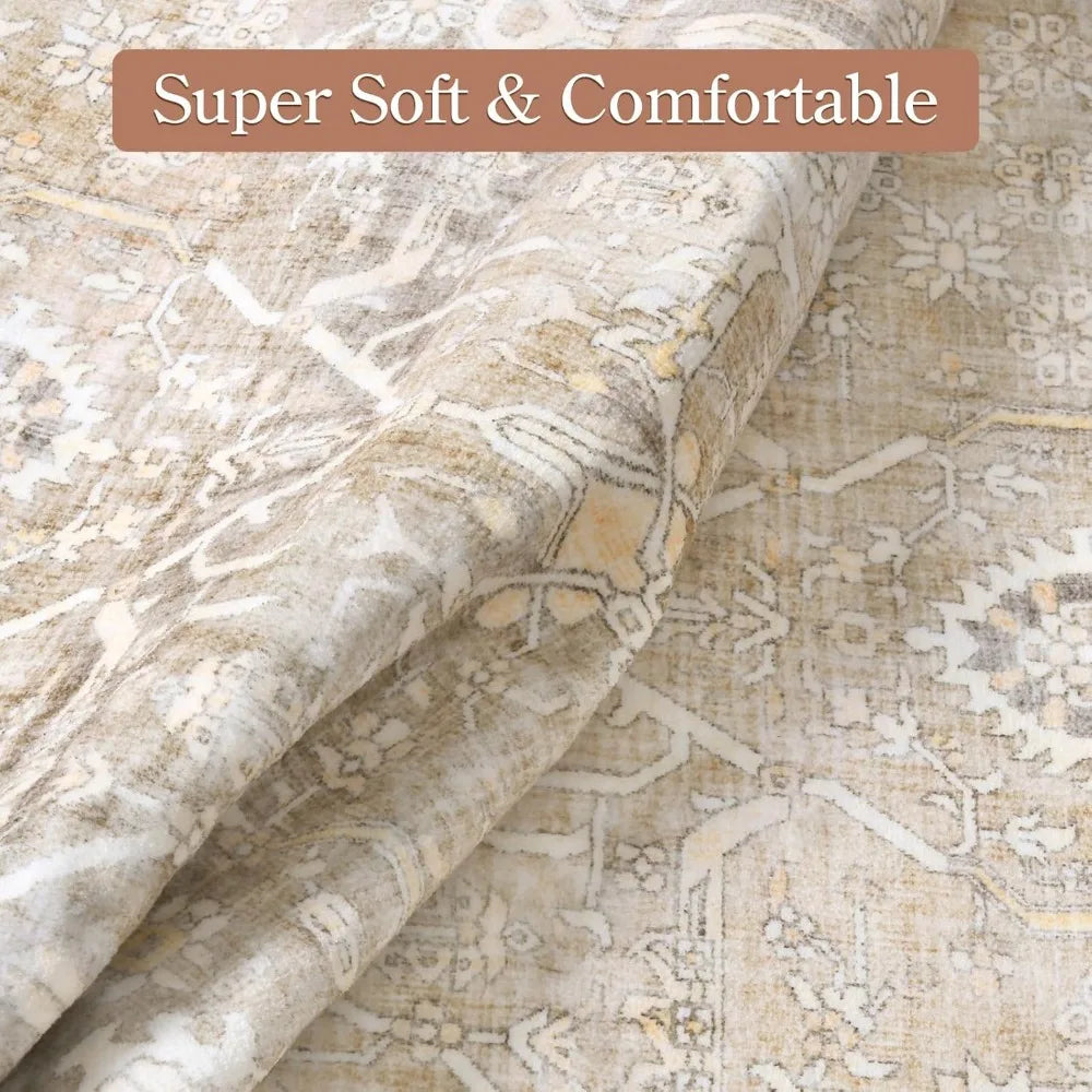 Large Area Rug for Living Room 10x14, Machine Washable Neutral Oriental Farmhouse Rugs for Bedroom, Soft Non-Slip Low Pile Indo