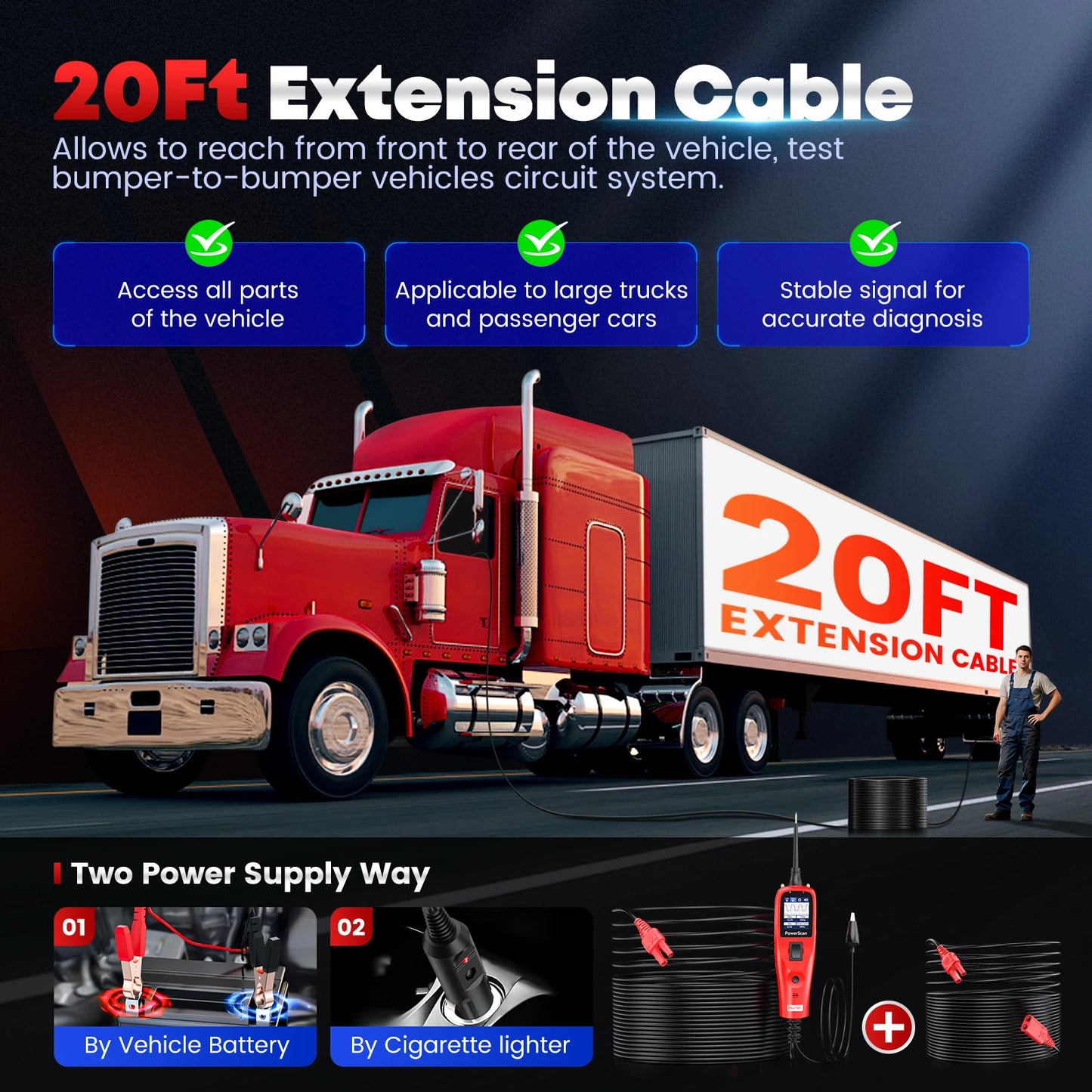 Autel PowerScan PS100 Power Circuit Probe Tester 12V 24V Digital Voltage Automotive Circuit Tester Car Diagnostic Test Tool