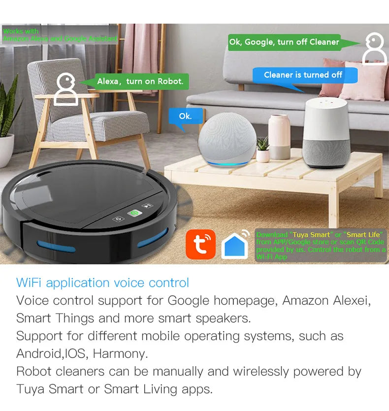 Smart Robot Vacuum Cleaner with 2500Pa Suction, WiFi/APP Control, Auto Recharge, Sweep/Mop/Vacuum for Pet Hair & Carpets