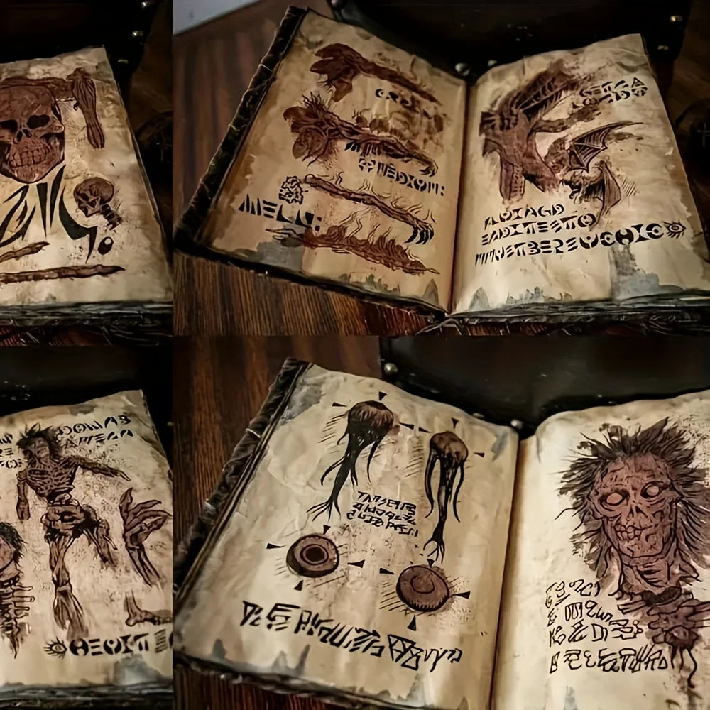 Necronomicon-Inspired 3D Art Sculpture Book - Dark Magic Evil Summoning Prop for Home Decor, Coffee Brown Cardboard, Unique Pape