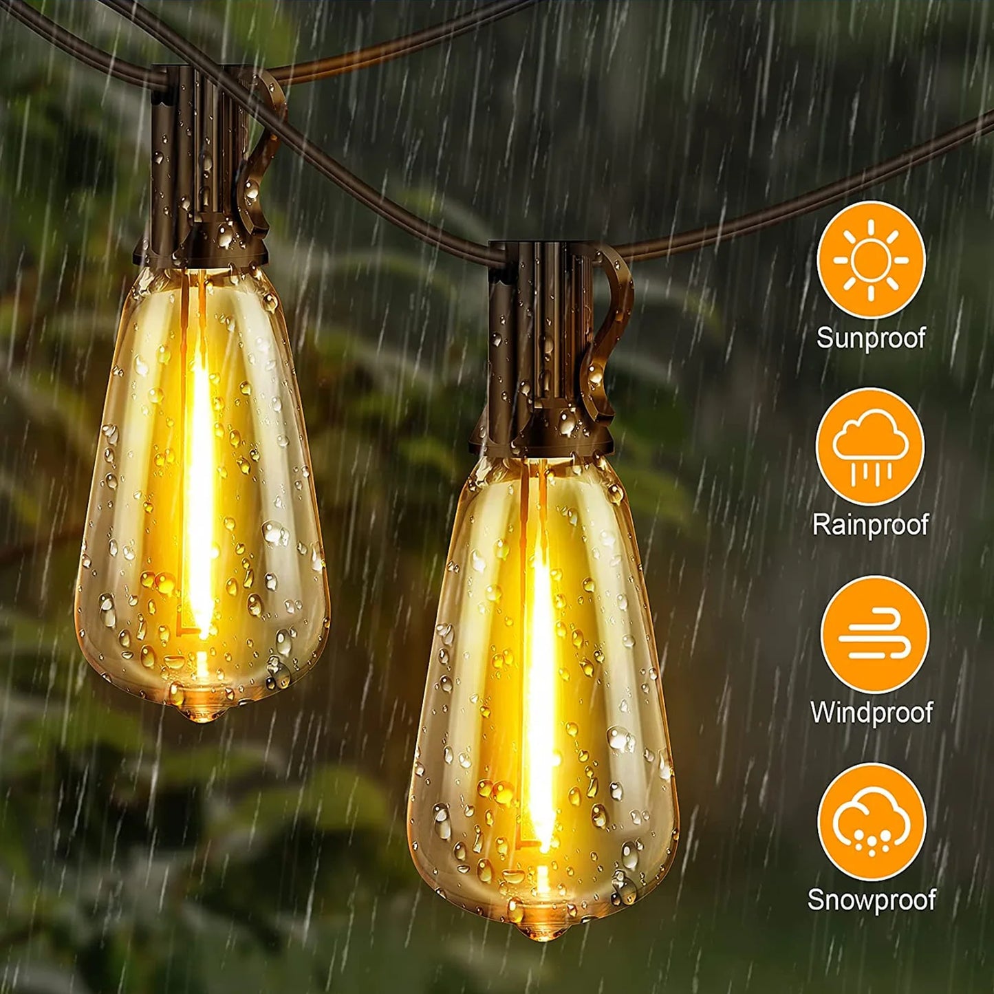 60/100FT Solar String Lights IP44 Waterproof, 15+1/30+2 LED Shatterproof Bulbs 4 Light Modes, Camping Backyard Garden Holiday