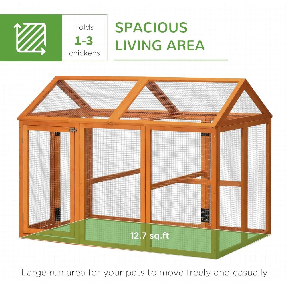 Chicken Run, Wooden Large Chicken Coop, Combinable Design with Perches & Doors for Outdoor, Backyard, Farm, 4.6' x 2.8', Orange