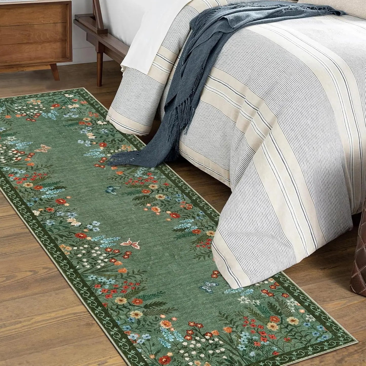 Boho Washable Rugs for Entryway Floral Area Rug for Bedroom, Non Slip ,Soft Indoor Carpet forLiving Room Kitchen Laundry Foyer