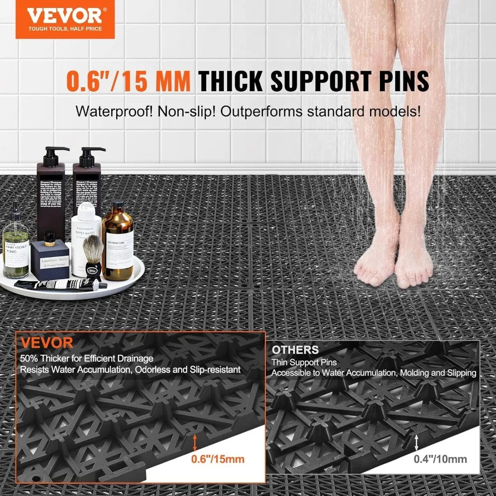 Interlocking Tile 50PCS Black, For Non-Slip Drainage Holes for Restroom, Bathroom, Kitchen, Pool, Wet Areas Tile Carpet