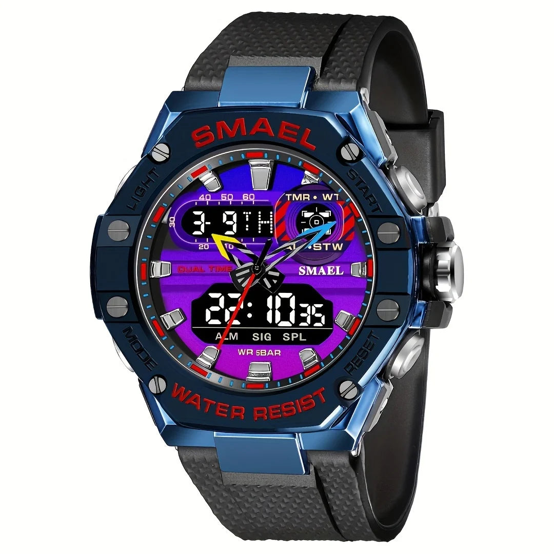 Men Fashion Electronic Wristwatch TPU Band Luminous Display Dual Time LED