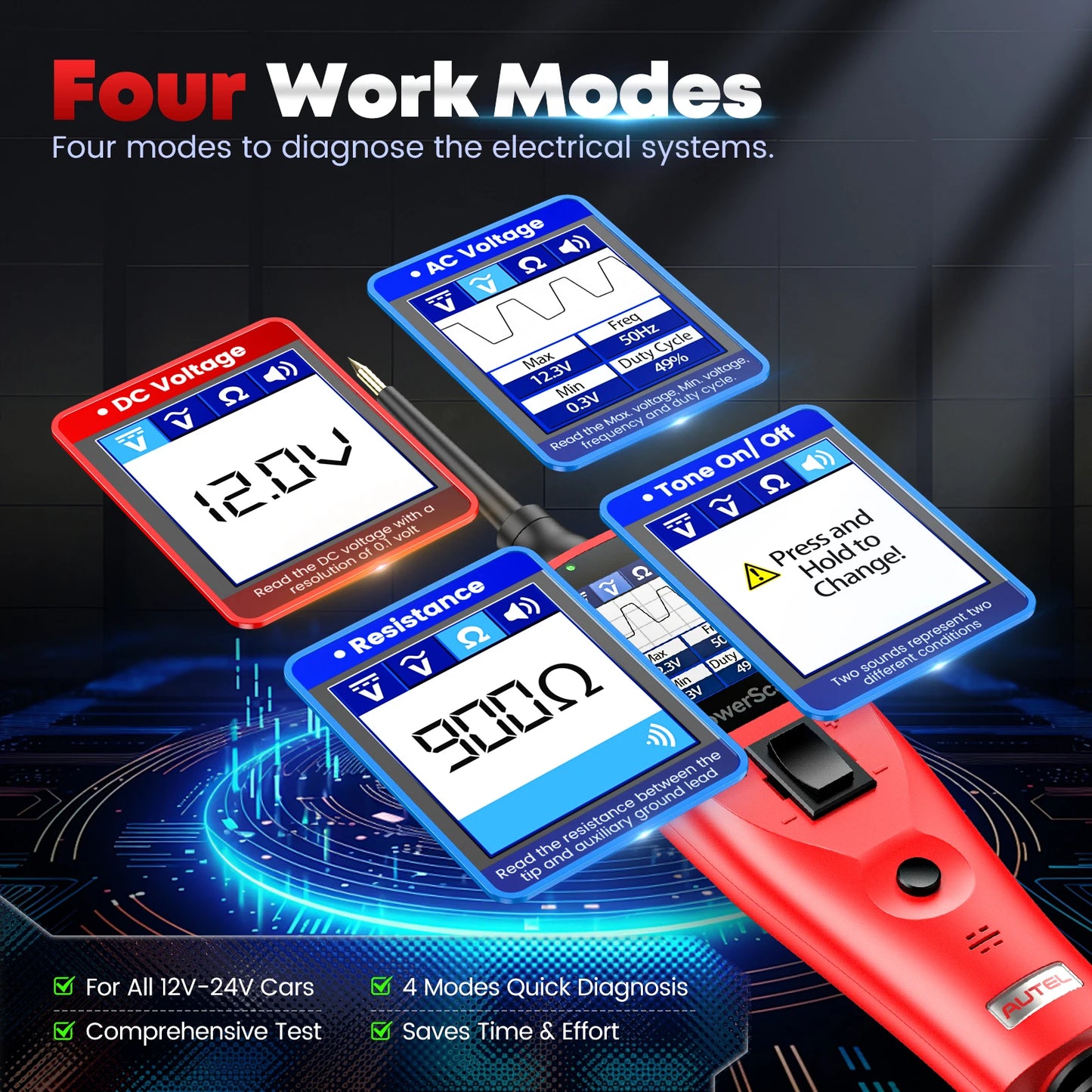 Autel PowerScan PS100 Power Circuit Probe Tester 12V 24V Digital Voltage Automotive Circuit Tester Car Diagnostic Test Tool