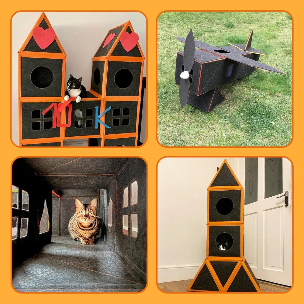 Cat House,Modular Fiber Tiger Tough Multi-Level Cat House Scratcher Playgrounds,DIY Waterproof Pet Hideaway Play House