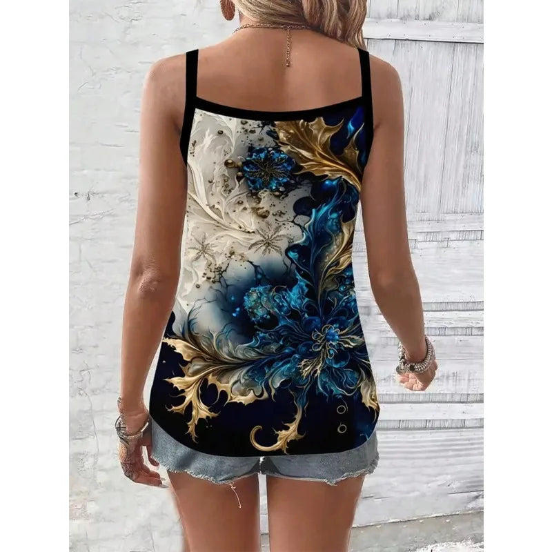 Plus Size Women's 1XL-5XL Fashionable V-neck Floral Print Casual Comfortable Vest