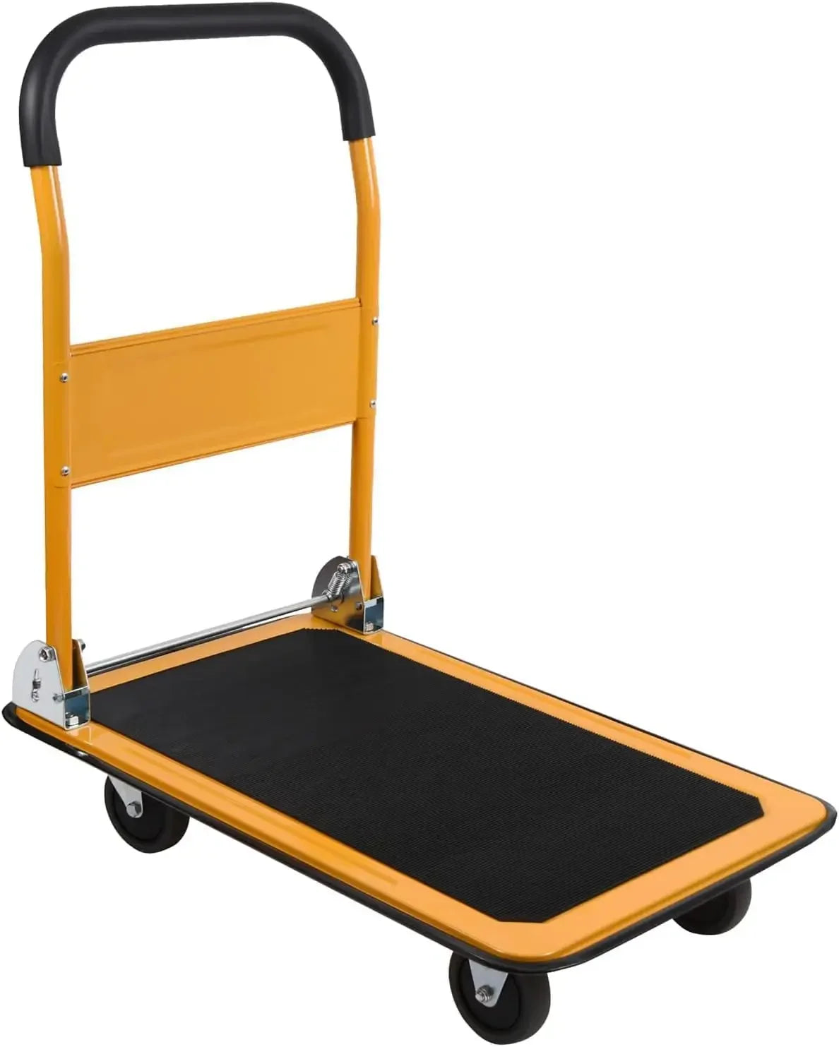 Foldable Push Cart Platform Cart 330lbs Capacity 4 Wheels 28.7x18.5x32.3inches Yellow Small Flatbed Cart