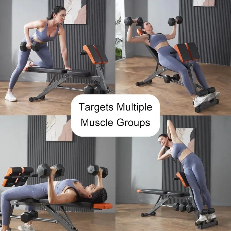 All-in-One Weight Bench–Multi-Functional Full Body Workout Equipment: Hyperextension, Roman Chair,Flat Bench For Home Gym(Black)