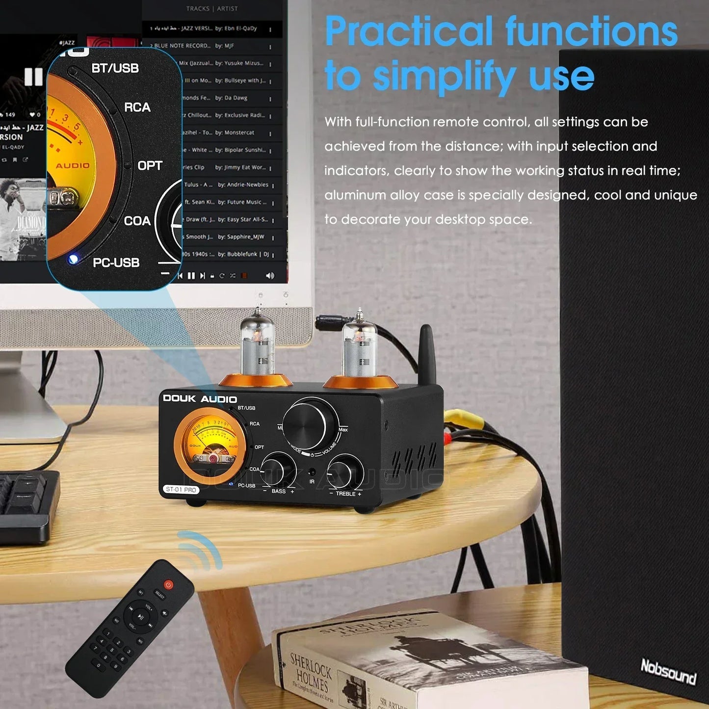 Nobsound HiFi Bluetooth 5.0 Vacuum Tube Amplifier USB DAC Stereo Receiver COAX/OPT Home Audio Digital Amp w/VU Meter 100W+100W