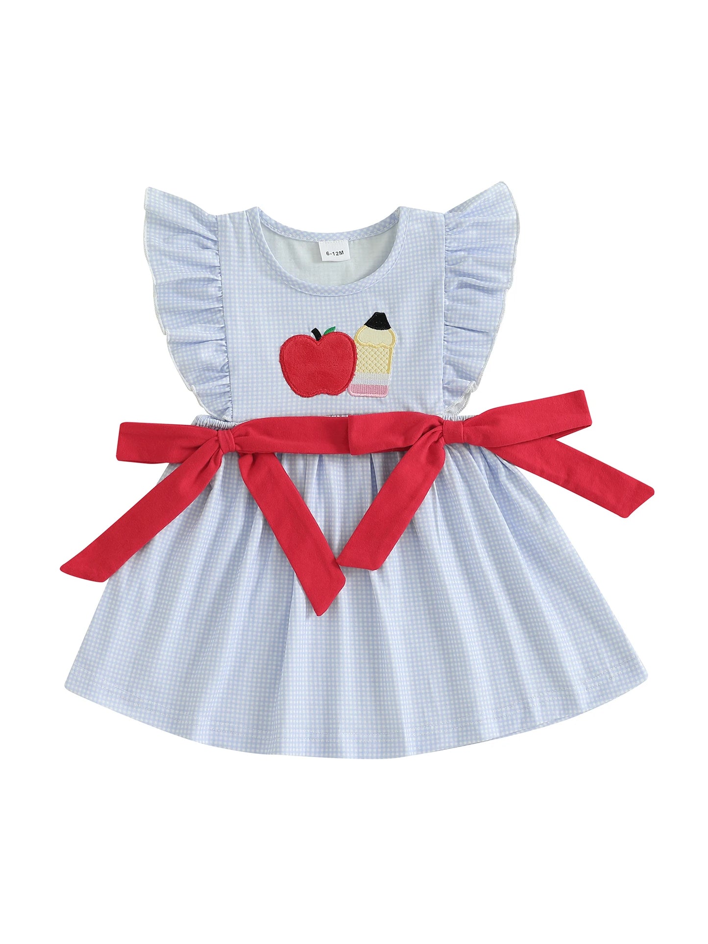 Adorable Baby Girl Summer Dress with Embroidered Flowers Plaid Bows and Flutter Sleeves - Loose Fit Ruffled Trim Dress