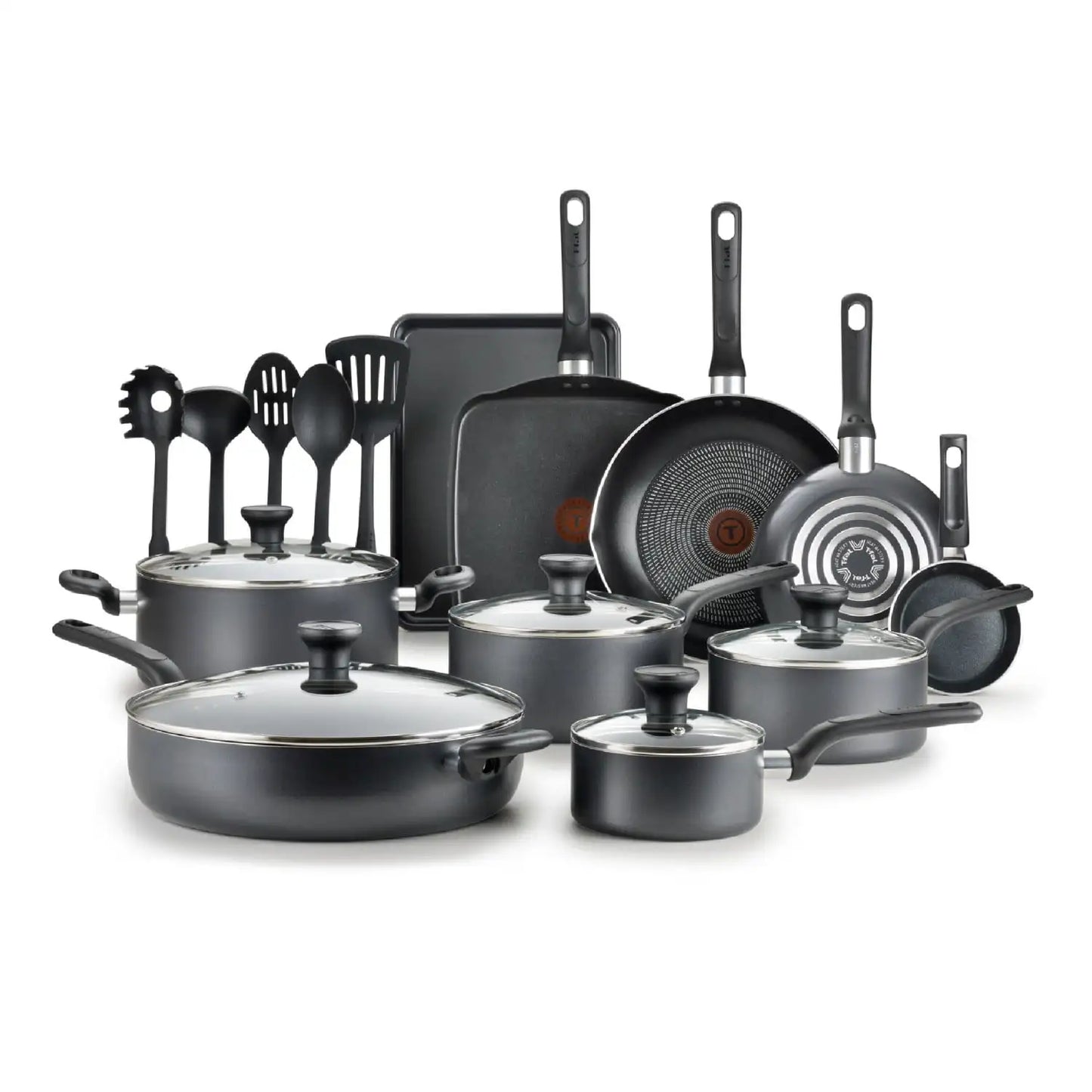 20 Piece Non-Stick Pots and Pans Cookware Set, Grey